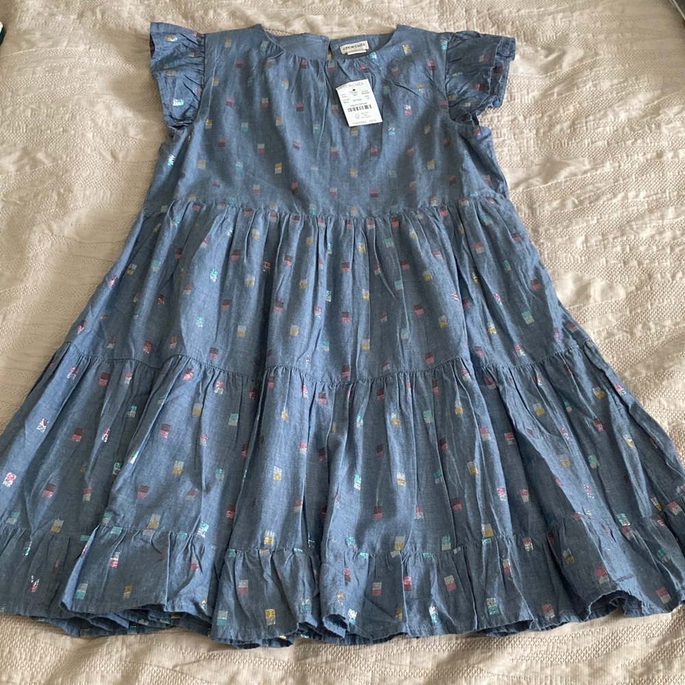Crewcuts Blue Tiered Dress with Multicolor Dots